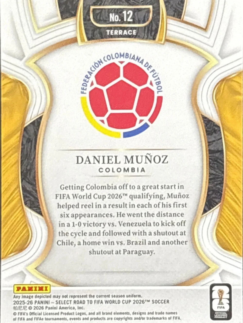 Panini Select Daniel Muñoz Soccer Card